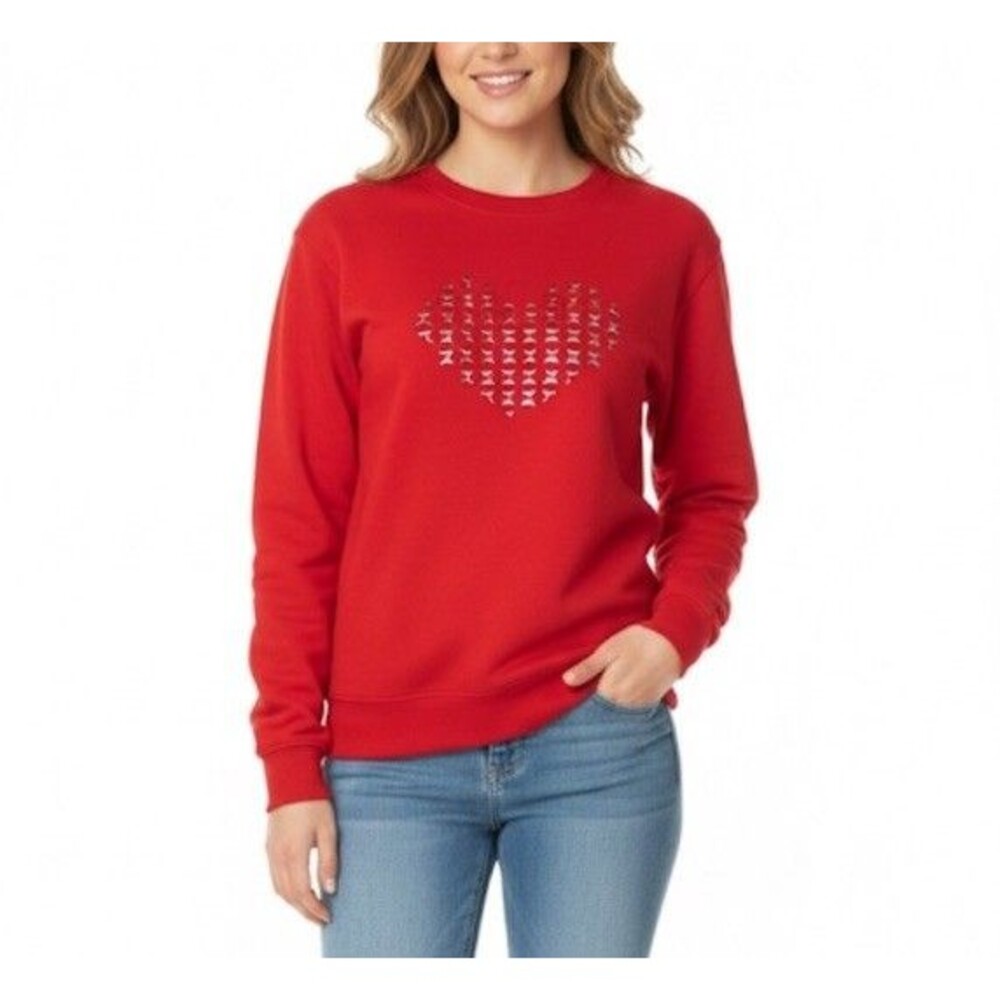 Jerzees Women’s Red Cut-Out Heart Cottagecore LS VTG Crewneck Sweatshirt Sz XL